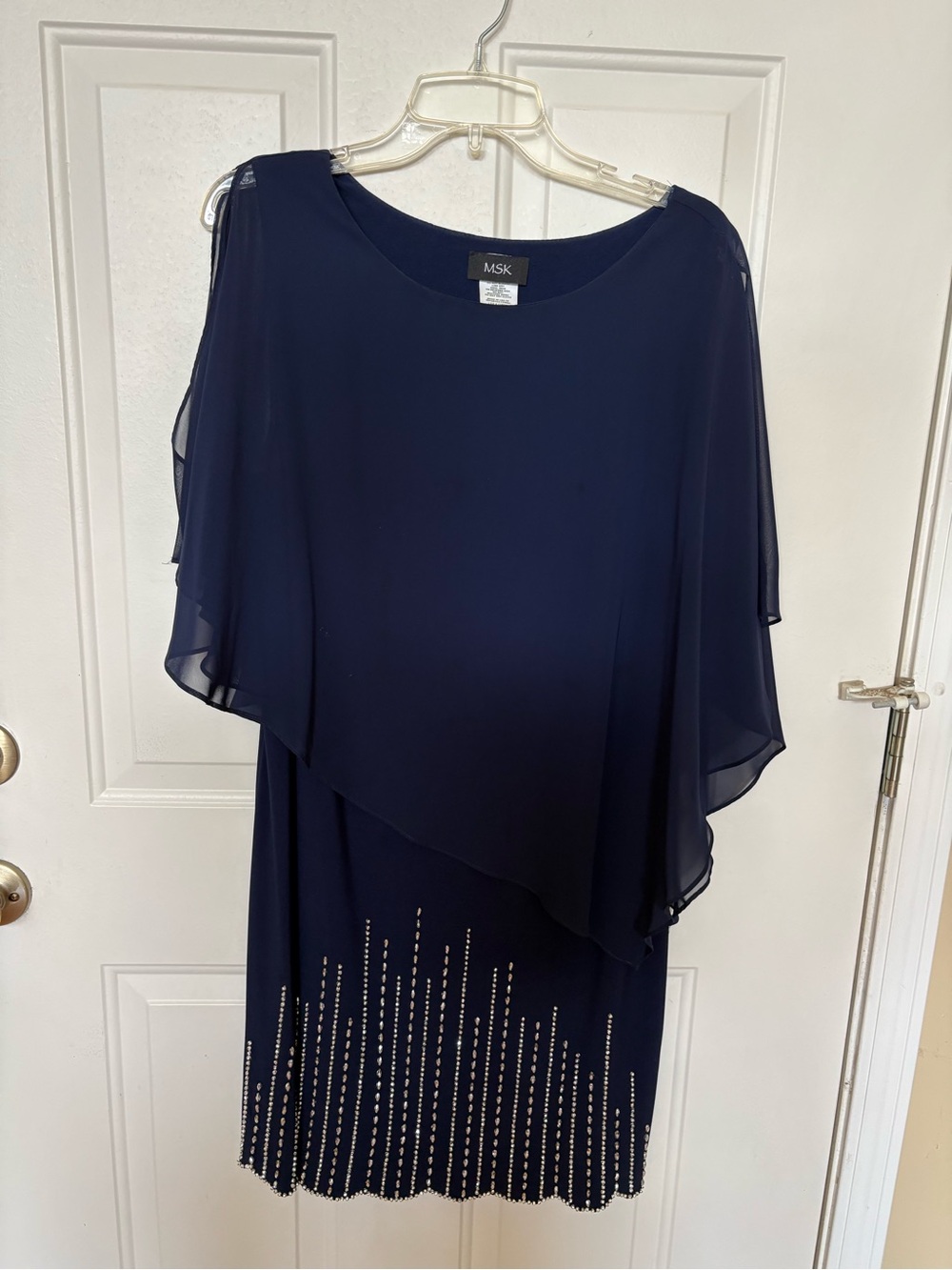 MSK Navy Beaded Midi Dress with Chiffon Overlay